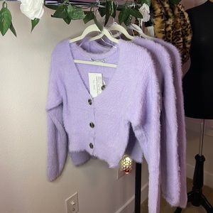 Lilac Cropped Fuzzy Sweater